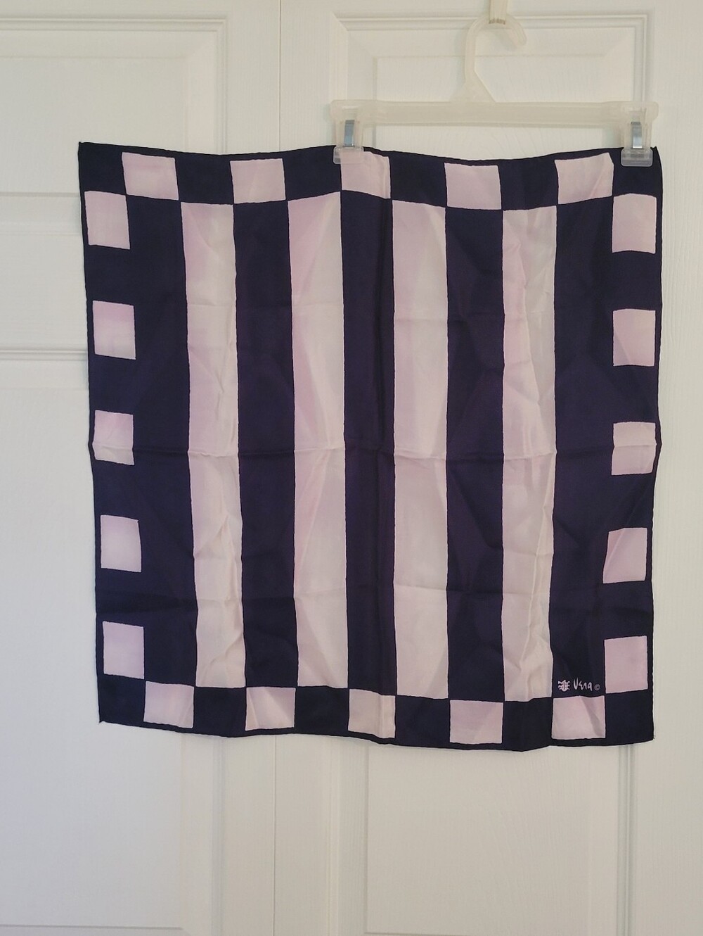Vera Bradley Striped & Checker Square Scarf in Navy and White
